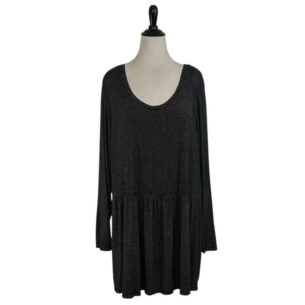 OLD NAVY Black Pinstripe Stretch Knit DRESS 4X Plus Tunic Top Mini Long Sleeve